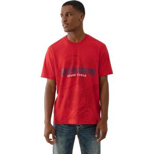 True Religion Men’s Short Sleeve Shadow Logo Tee – Crewneck Graphic T-Shirt(Trv Red)