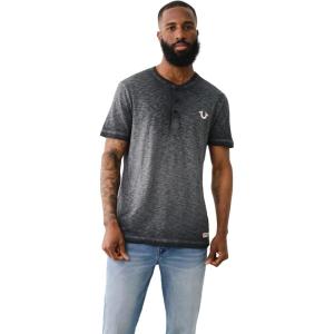 True Religion Men’s Ss Dyed Embro Henley(Jet Black)