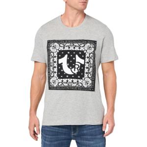 True Religion Men’s Ss Fray Twill Applique Tee(Heather Grey)