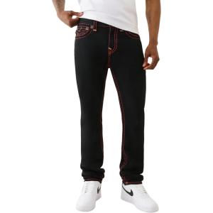 True Religion Men’s Stacked Rocco Super T Flap Jeans – Slim Stacked Fit & Flap Pockets(Black Rinse)