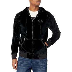 True Religion Men’s Velour Big T Zip Up Hoodie(Jet Black)