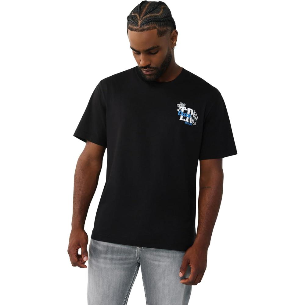 imageTrue Religion Mens High Density Logo Tee Graphic Print Crew Neck EuropeanInspired DesignJet Black