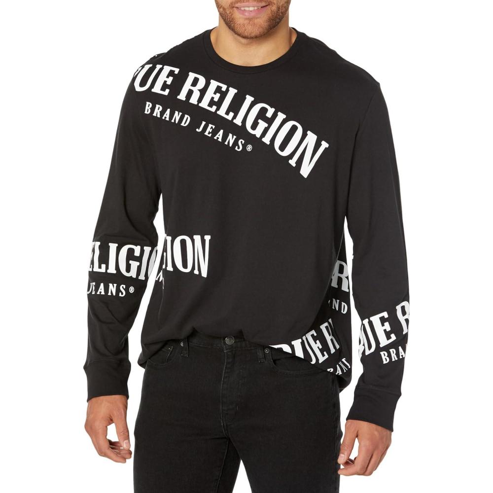 imageTrue Religion Mens Relaxed Ls Tossed TeeJet Black