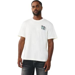 True Religion Men’s High Density Logo Tee – Graphic Print, Crew Neck, European-Inspired Design(Winter White)