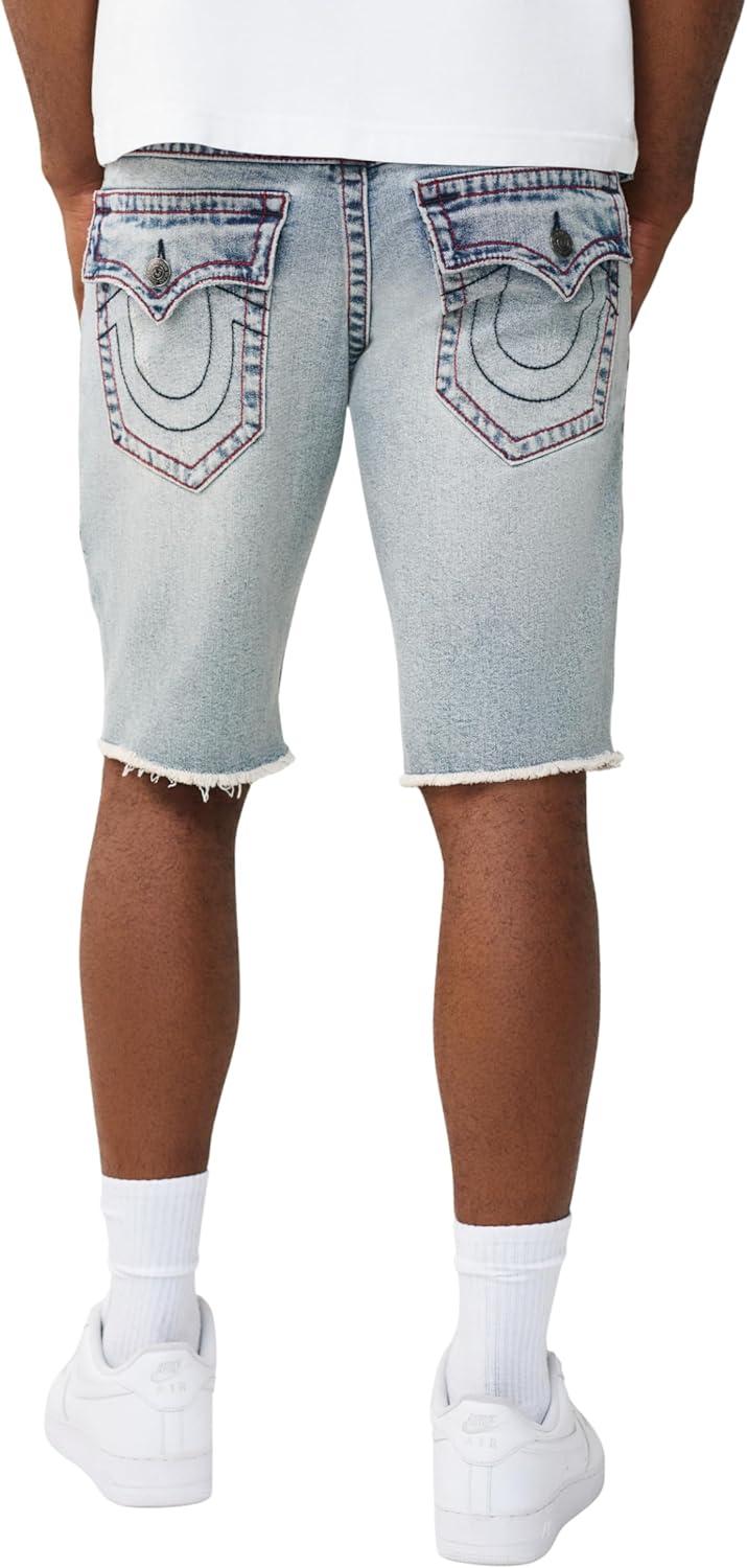 imageTrue Religion Mens Ricky Frayed Hem Denim Short Relaxed Fit Horseshoe Detailing RawCut Hem Starlit Gleam Light Wash 36