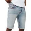 True Religion Men’s Ricky Frayed Hem Denim Short – Relaxed Fit, Horseshoe Detailing, Raw-Cut Hem – Starlit Gleam Light Wash, 36