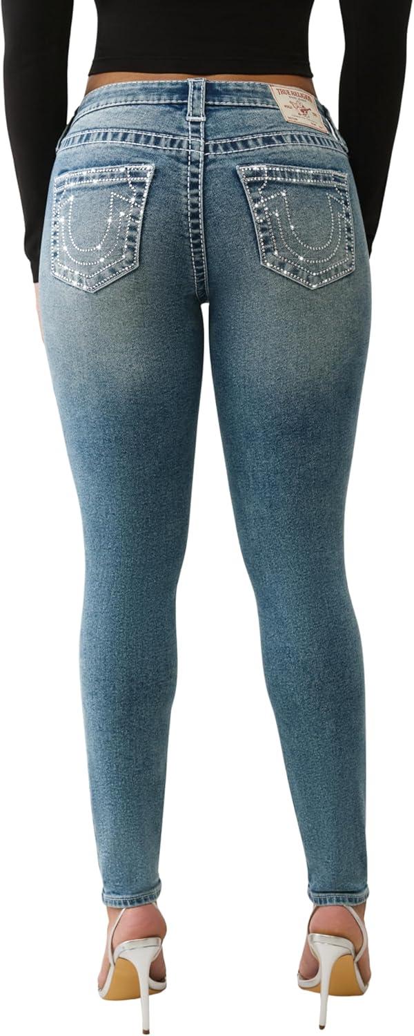 imageTrue Religion Crystal Jennie Big T Mid Rise Skinny Women Jeans Flap Pockets amp Premium Denim for Women