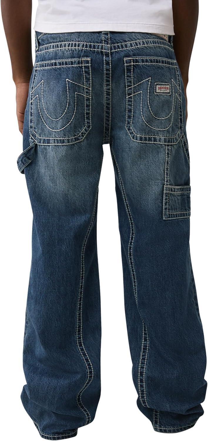 imageTrue Religion Mens Vinny Ultra Baggy Carpenter Pants Big T Stitch Utility Style 34 InseamRed Wine Medium Wash