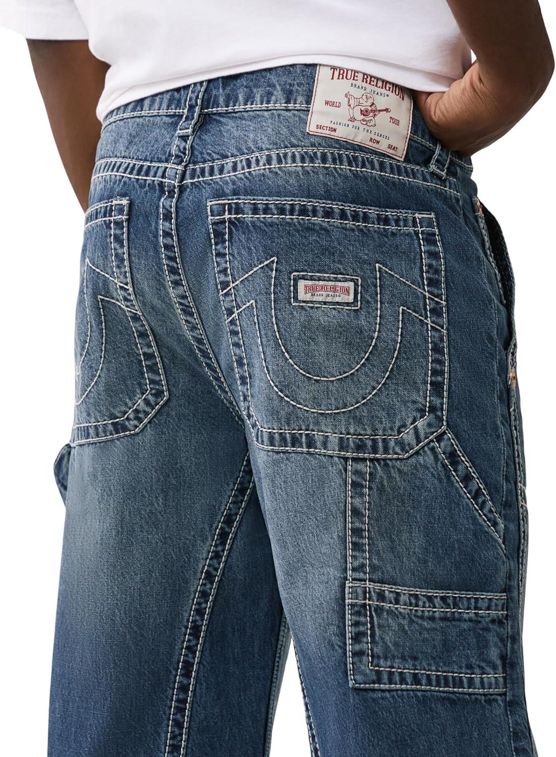 imageTrue Religion Mens Vinny Ultra Baggy Carpenter Pants Big T Stitch Utility Style 34 InseamRed Wine Medium Wash