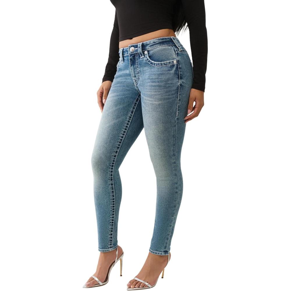 imageTrue Religion Crystal Jennie Big T Mid Rise Skinny Women Jeans Flap Pockets amp Premium Denim for Women