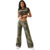 True Religion Women’s Leopard Crystals Baby Tee – Short Sleeve Crewneck Graphic Fitted T-Shirt(Camo Leopard)