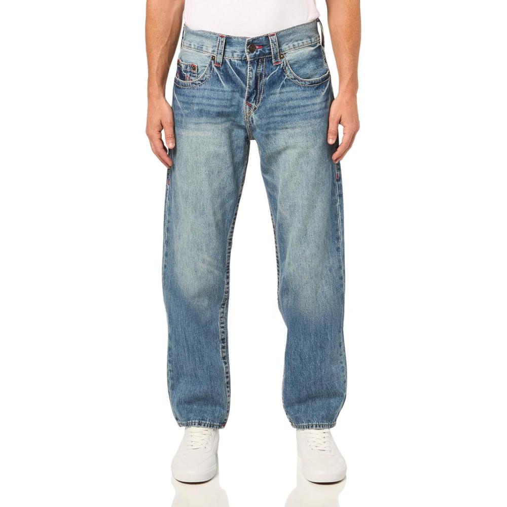 imageTrue Religion Mens Geno Big T Jeans  No Flap Design 32 InseamStreet Vice Medium Wash