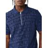 True Religion Men’s Short Sleeve Logo Terry Knit Zip Polo – V-Notched Collar, Varsity Stripes, Collegiate Graphic
