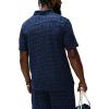True Religion Men’s Short Sleeve Logo Terry Knit Zip Polo – V-Notched Collar, Varsity Stripes, Collegiate Graphic