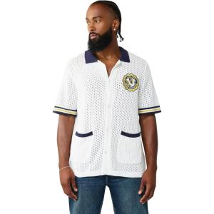 True Religion Men’s Horseshoe Knit Camp Collar Shirt – Breezy, Button-Up, Horseshoe Design