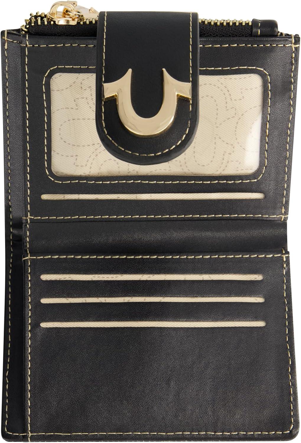 imageTrue Religion Womens Mini Wallet Horseshoe Logo Small Compact Clutch Purse Black One Size
