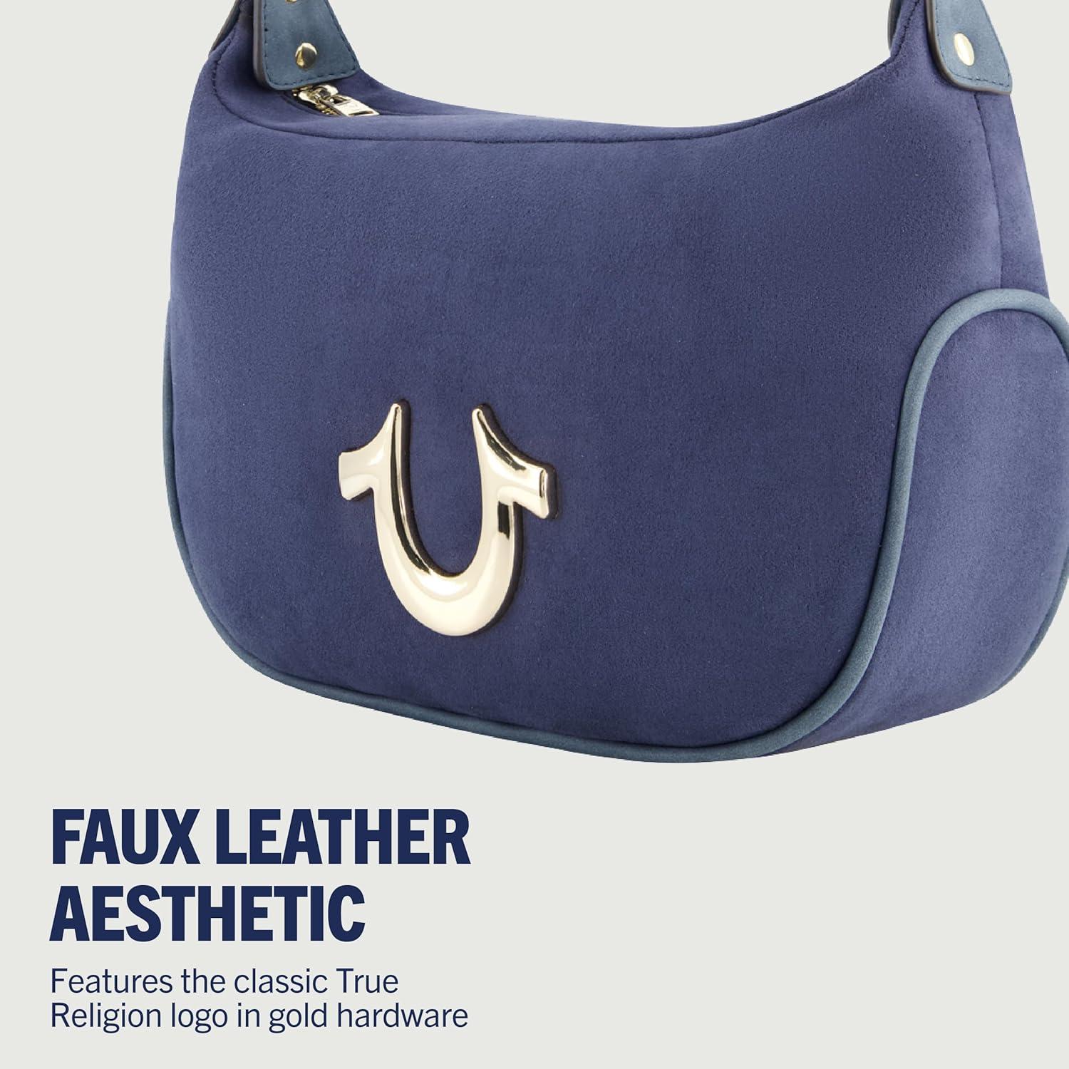 imageTrue Religion Womens Shoulder Bag Purse Hobo Handbag with Eyelet StrapBlue