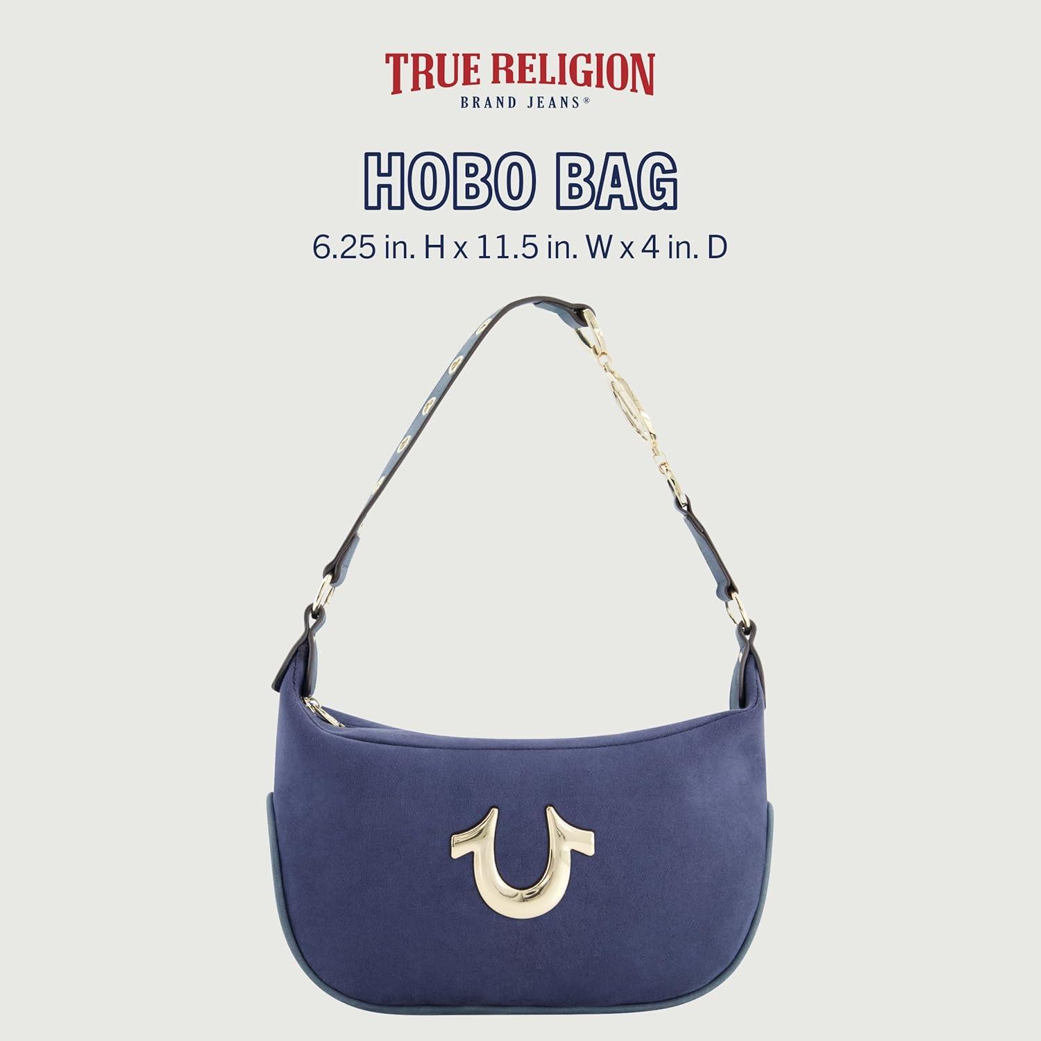 imageTrue Religion Womens Shoulder Bag Purse Hobo Handbag with Eyelet StrapBlue