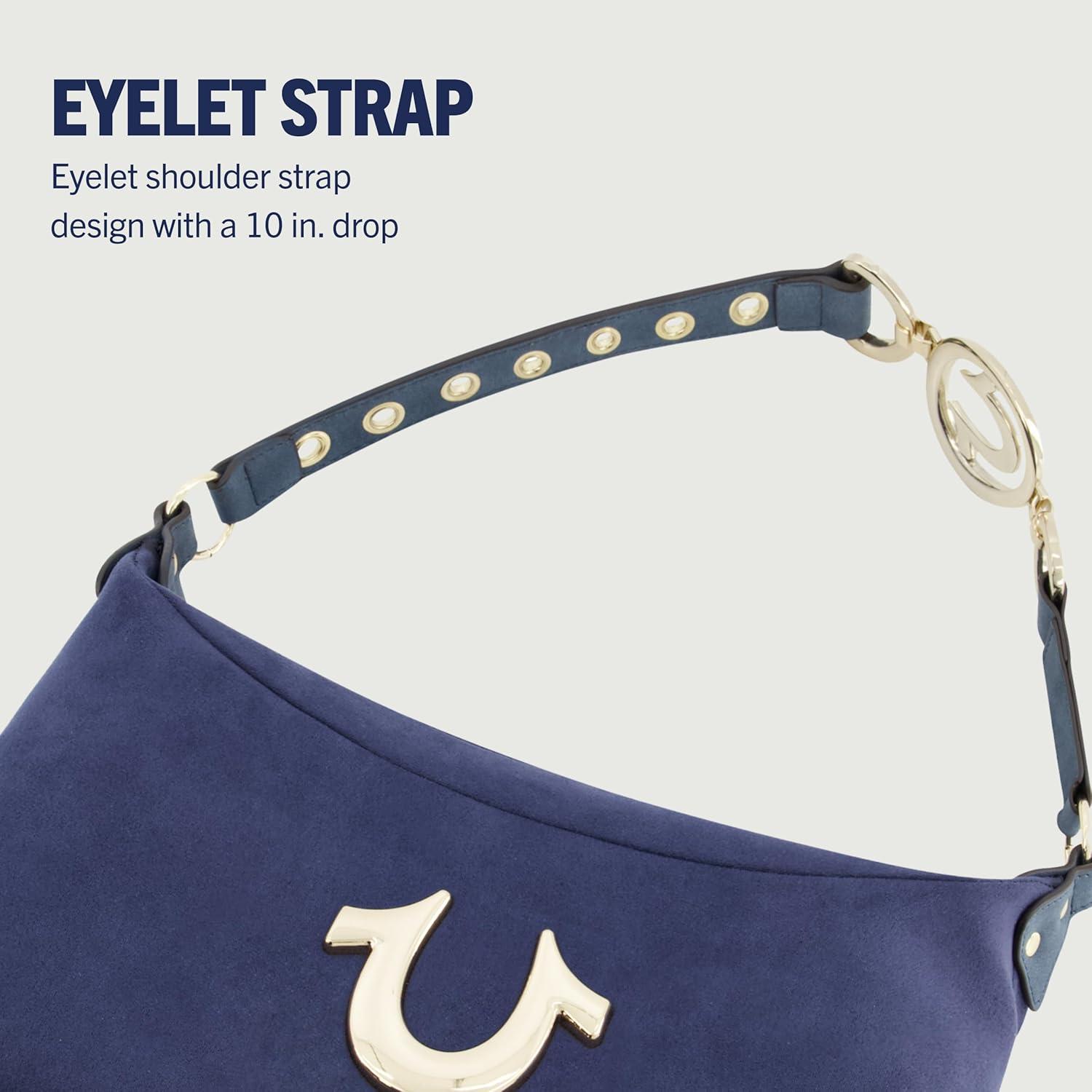 imageTrue Religion Womens Shoulder Bag Purse Hobo Handbag with Eyelet StrapBlue