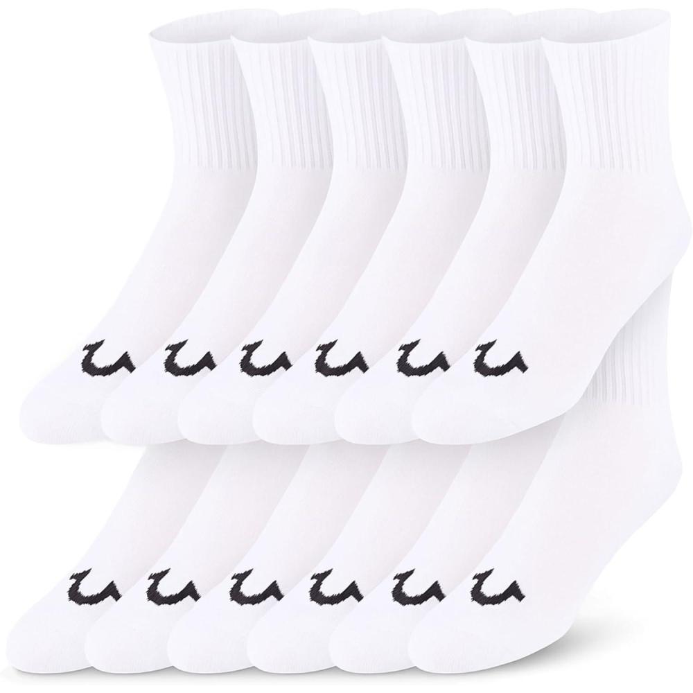 imageTrue Religion Mens Socks 12 Pack Mid Crew Socks for Men Premium Athletic Shoe Size 812White