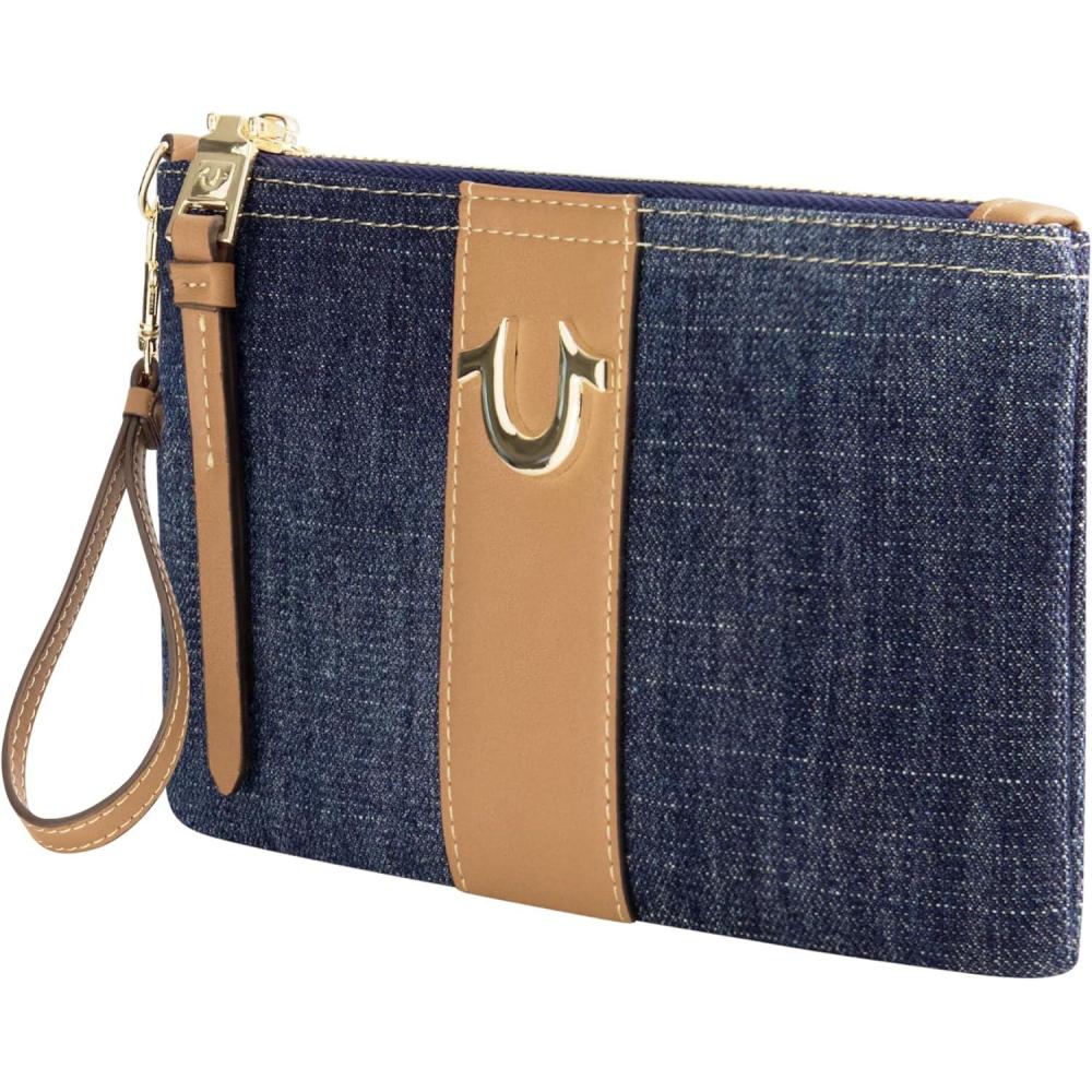 imageTrue Religion Womens Mini Wallet Small Compact Clutch Pouch with Wrist Strap Dark Denim One Size