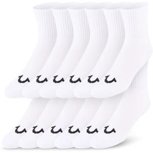 True Religion Mens Socks 12 Pack Mid Crew Socks for Men Premium Athletic, Shoe Size 8-12(White)