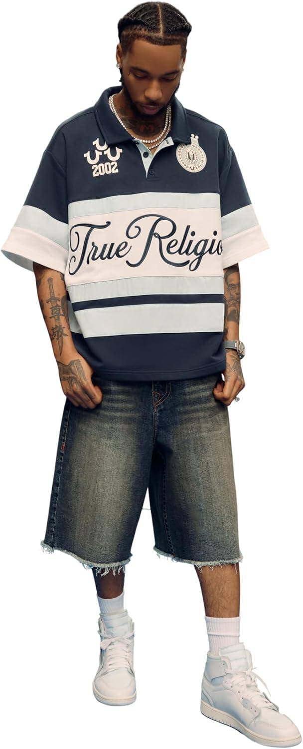 imageTrue Religion Mens Mikey Super T Short Relaxed Fit Horseshoe Detailing