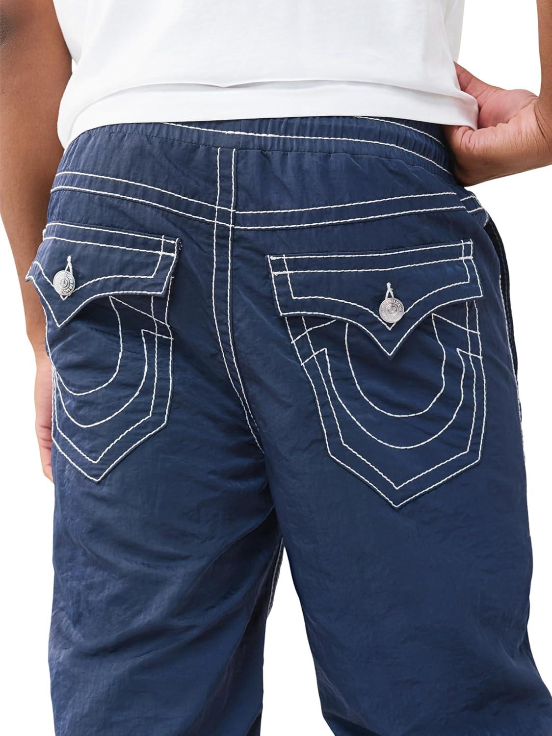 imageTrue Religion Mens Vinny Nylon Big T Baggy Flap Pant 34 Big T Stitching Flap Back Pockets