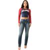 True Religion Womens Contrast Raglan Ls Crew Neck Tee ​(Dress Blu/Red Dahlia)