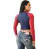 True Religion Womens Contrast Raglan Ls Crew Neck Tee ​(Dress Blu/Red Dahlia)
