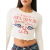 True Religion Women’s Distressed Wing High Shine Baby Tee with Lettuce Hem – Casual T-Shirt(Winter White)