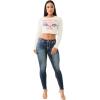 True Religion Women’s Distressed Wing High Shine Baby Tee with Lettuce Hem – Casual T-Shirt(Winter White)