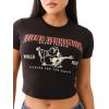 True Religion Women’s Short Sleeve Baby Tee – Classic Crew Neck T-Shirt(Jet Black)
