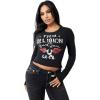 True Religion Women’s Distressed Wing High Shine Baby Tee with Lettuce Hem – Casual T-Shirt(Jet Black)