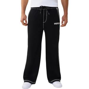 True Religion Men’s Baggy Super T Sweatpant – Signature Big T Stitching, Horseshoe Detail, Branded Patch(Jet Black)