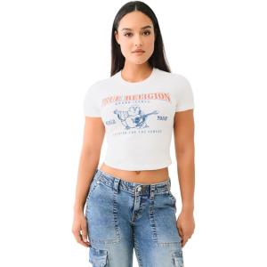True Religion Women’s Short Sleeve Baby Tee – Classic Crew Neck T-Shirt(Optic White)
