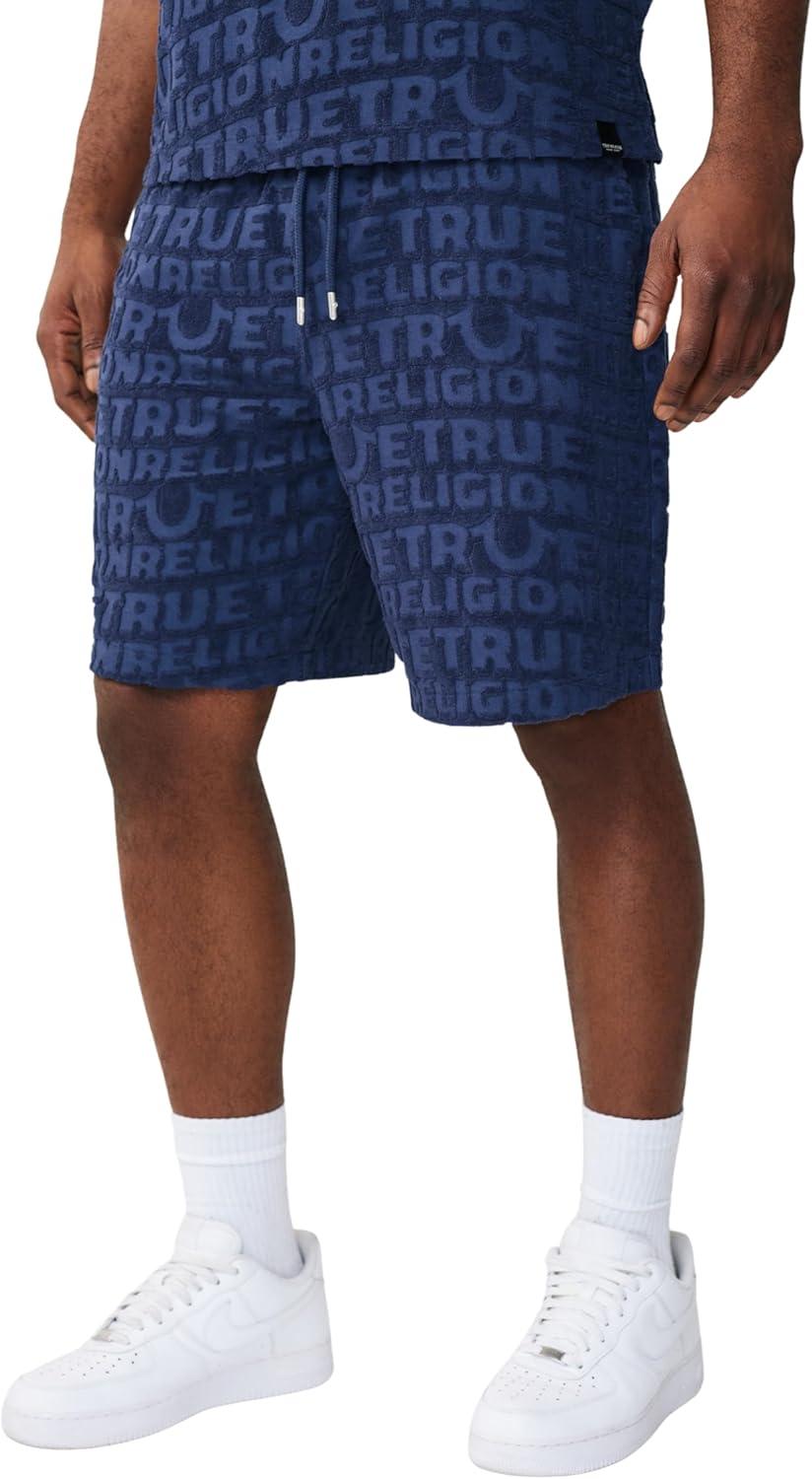 imageTrue Religion Mens Terry Knit Short Drawstring Waist Slanted Pockets Debossed Logo Design