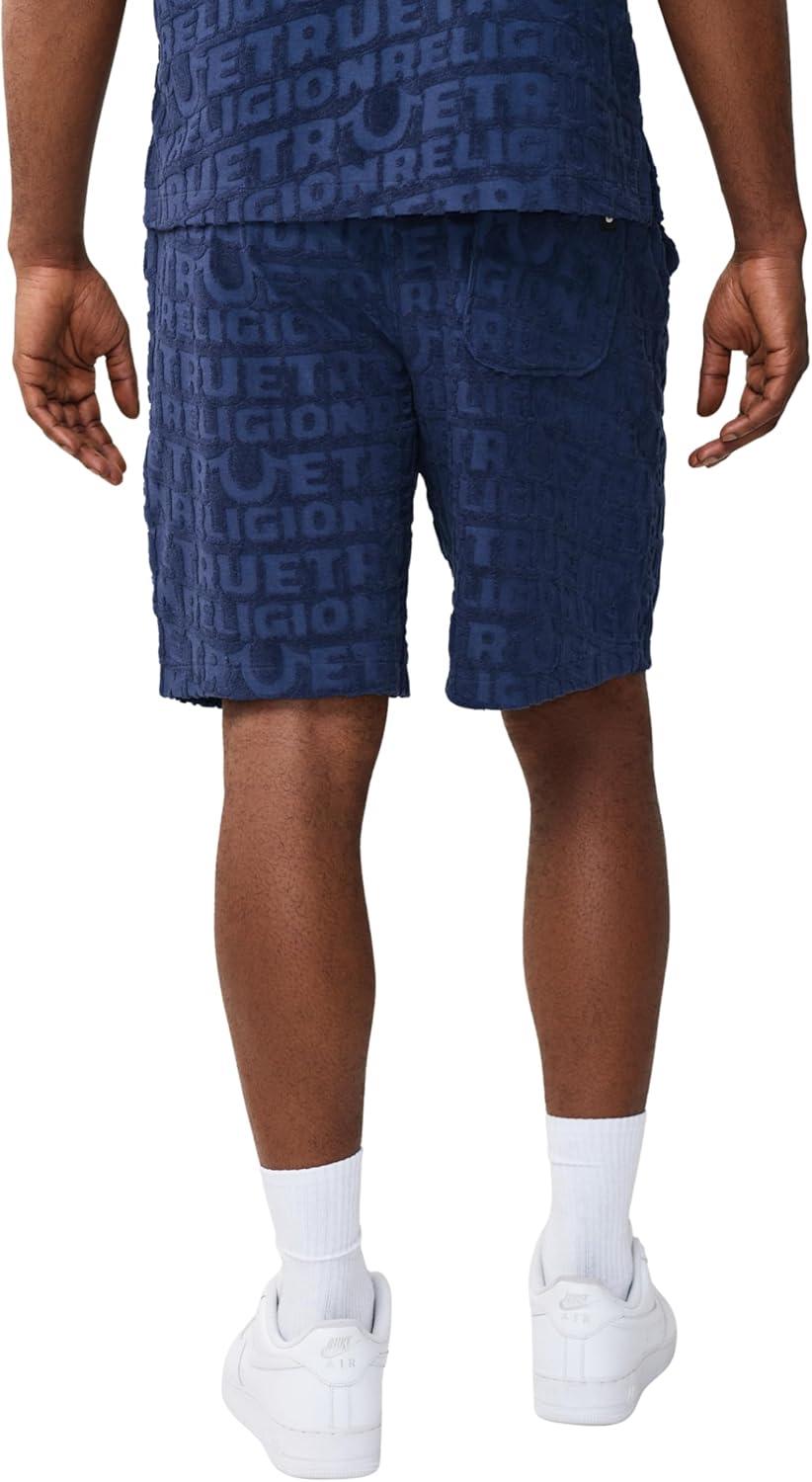 imageTrue Religion Mens Terry Knit Short Drawstring Waist Slanted Pockets Debossed Logo Design