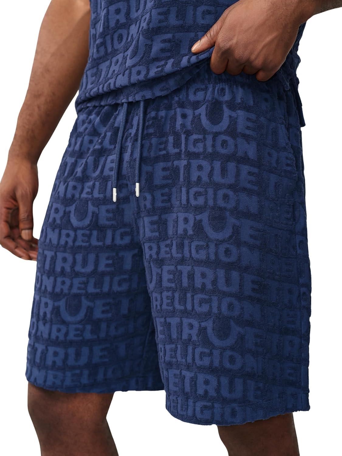 imageTrue Religion Mens Terry Knit Short Drawstring Waist Slanted Pockets Debossed Logo Design