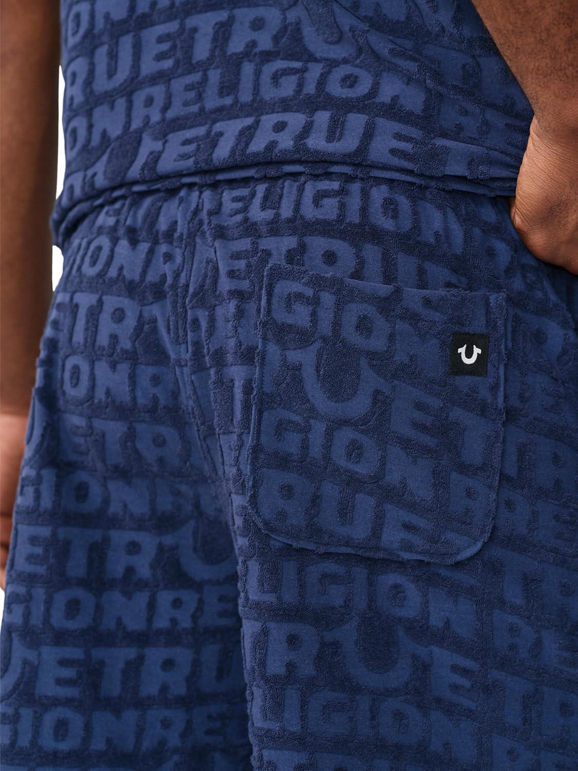imageTrue Religion Mens Terry Knit Short Drawstring Waist Slanted Pockets Debossed Logo Design