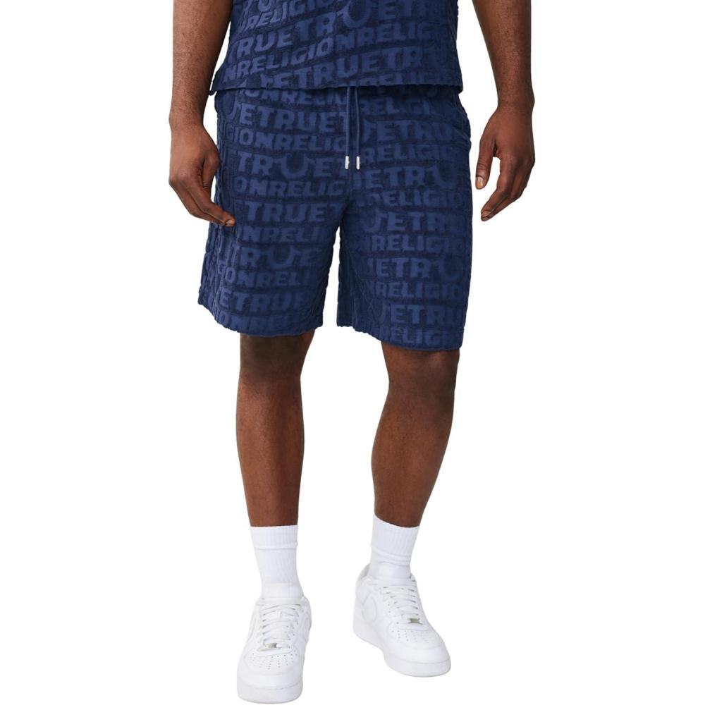 imageTrue Religion Mens Terry Knit Short Drawstring Waist Slanted Pockets Debossed Logo Design