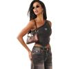 True Religion Asymmetric Off-The-Shoulder Top for Women – Cropped Long Sleeve with Bling Logo & Edgy Hemline