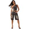 True Religion Asymmetric Off-The-Shoulder Top for Women – Cropped Long Sleeve with Bling Logo & Edgy Hemline