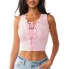 True Religion Women’s Applique Lace Up Rib Tank – Ribbed Stretch Knit(Cherry Blossom)