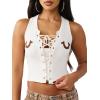 True Religion Women’s Applique Lace Up Rib Tank – Ribbed Stretch Knit(Winter White)