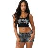 True Religion Women’s Crystal Bandanna Rib Tank – Ribbed Stretch Knit, Scoop Neck, Crystal Detailing(Jet Black)