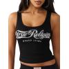 True Religion Women’s Crystal Square Neck Rib Tank(Jet Black)