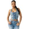 True Religion Denim Scoop Neck Vest for Women – Cropped Corset-Style Top with Horseshoe Detail & Copper Hardware
