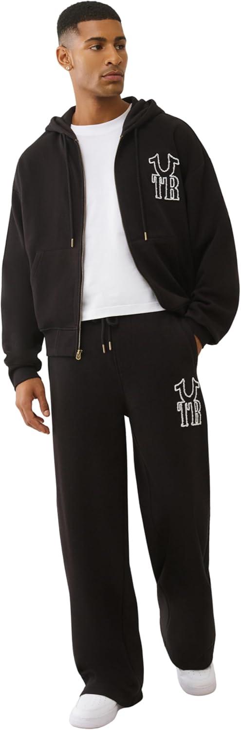 imageTrue Religion Mens Rib Stitch Dept Baggy Sweatpants Comfortable amp Warm Jogger Pants with Soft FitJet Black