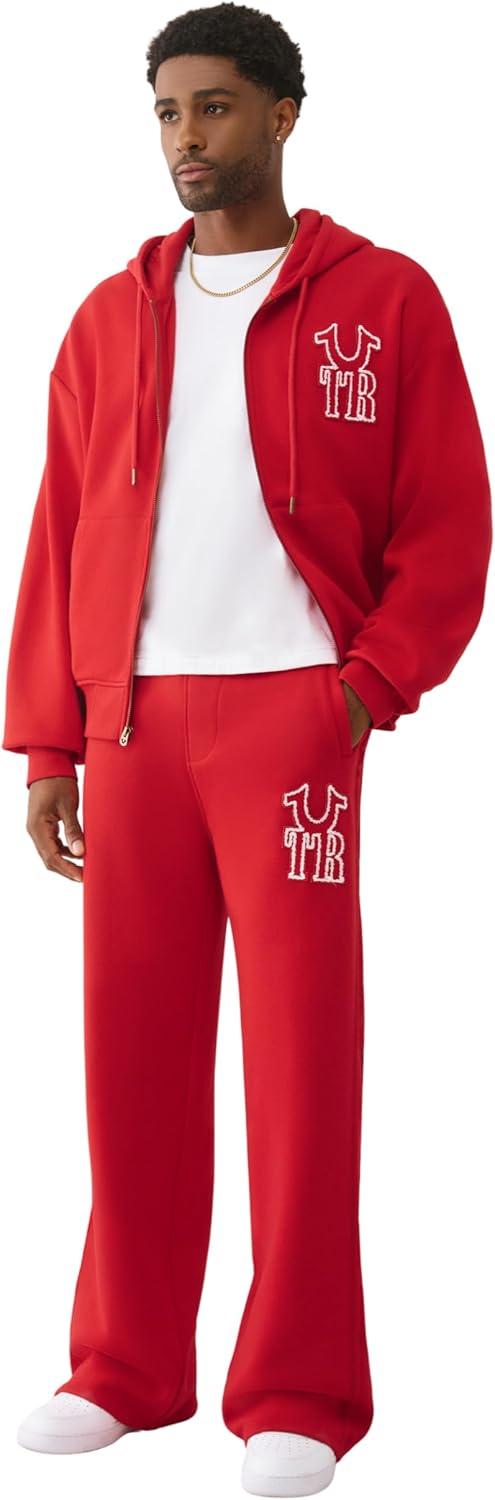 imageTrue Religion Mens Rib Stitch Dept Baggy Sweatpants Comfortable amp Warm Jogger Pants with Soft FitTrv Red